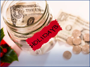 holidays glass jar with money in it