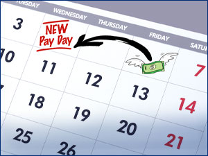 Calendar with a new, earlier pay day on it.