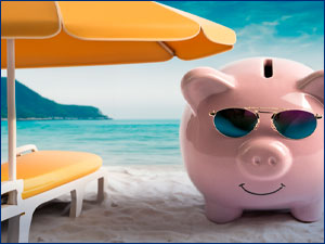 Piggy bank on the beach
