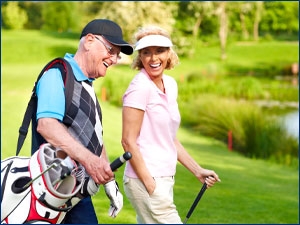 Couple golfing together.