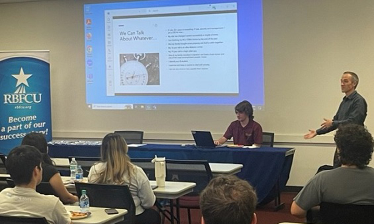 Charles Beierle talks at Texas State