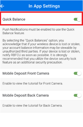 Quick Balance setting on Android device Quick Balance setting on Android device
