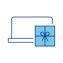 Wrapped present in front of a laptop