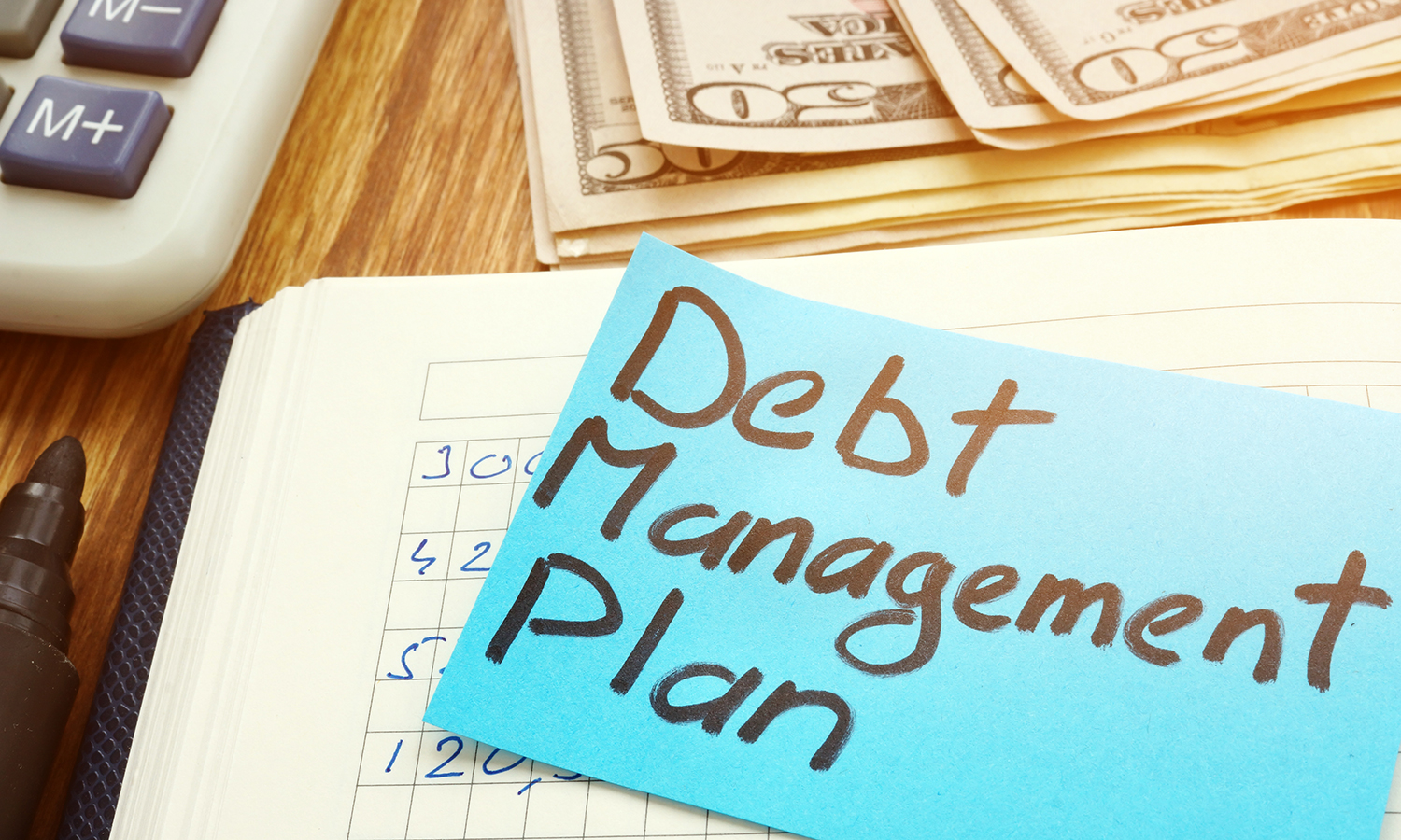 Calculator, money and Debt Management Plan