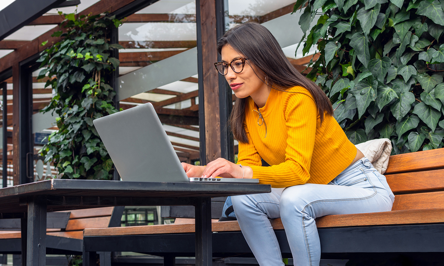 Woman using laptop computer