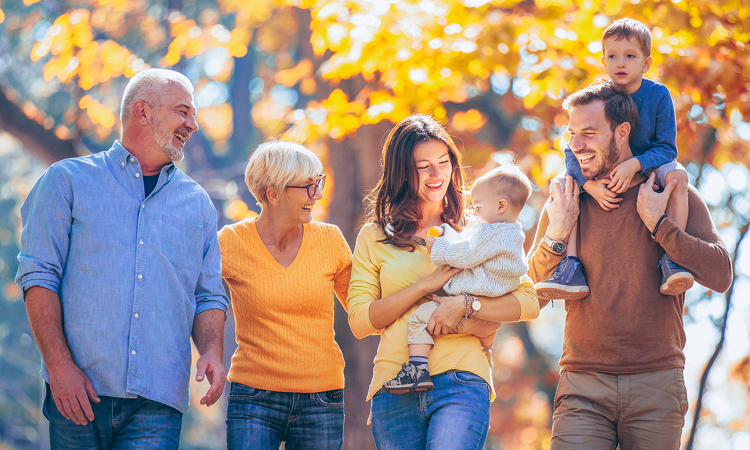 Family walking and smiling together