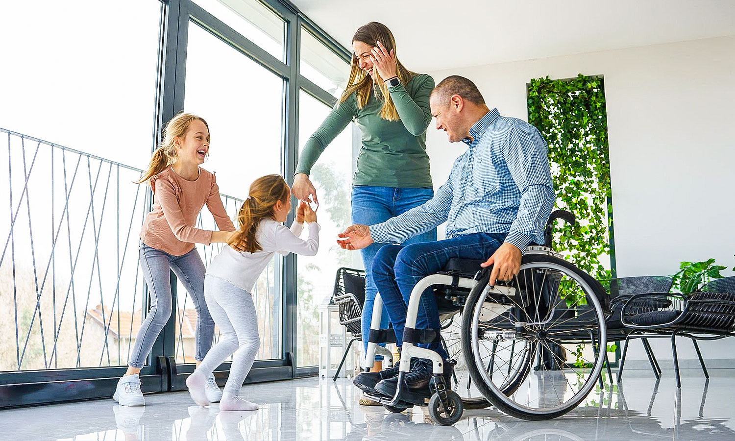 Family laughing together.