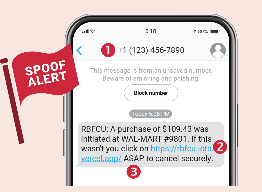 Example of a fake RBFCU text Alert