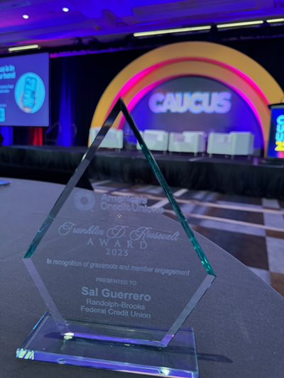 Randolph-Brooks Federal Credit Union’s Salvador “Sal” Guerrero receives the inaugural Franklin D. Roosevelt Award by America’s Credit Unions on Tuesday, Sept. 9, 2025, in Washington, D.C.