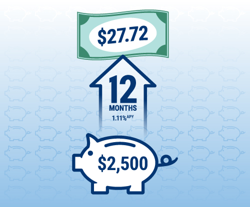 An RBFCU Choice Money Market account with $2,500 invested for 12 months with a 1.21% APY would earn $30.25. An RBFCU Choice Money Market account with $2,500 invested for 12 months with a 1.21% APY would earn $30.25.