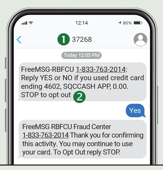 Valid RBFCU text alert